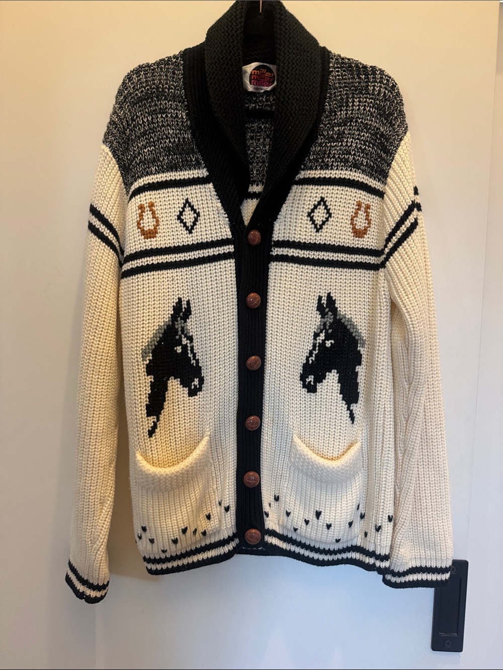 Miller Outerwear Vintage Equestrian Black Horse Sweater M Milton Menasco